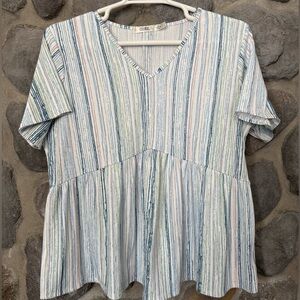 Babydoll Peplum Striped Top Cure. Women’s Plus Size 2XL